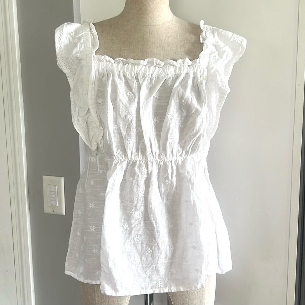 White Ruffled Square-Neck Women's Top